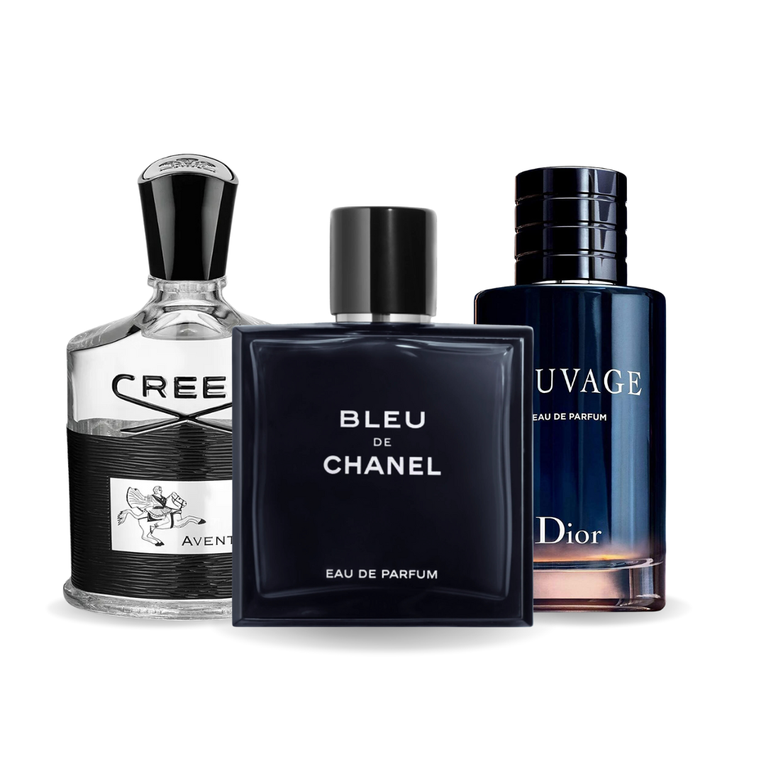 Sada 3 vůní Creed AVENTUS, BLEU DE CHANEL a Dior SAUVAGE 100 ml